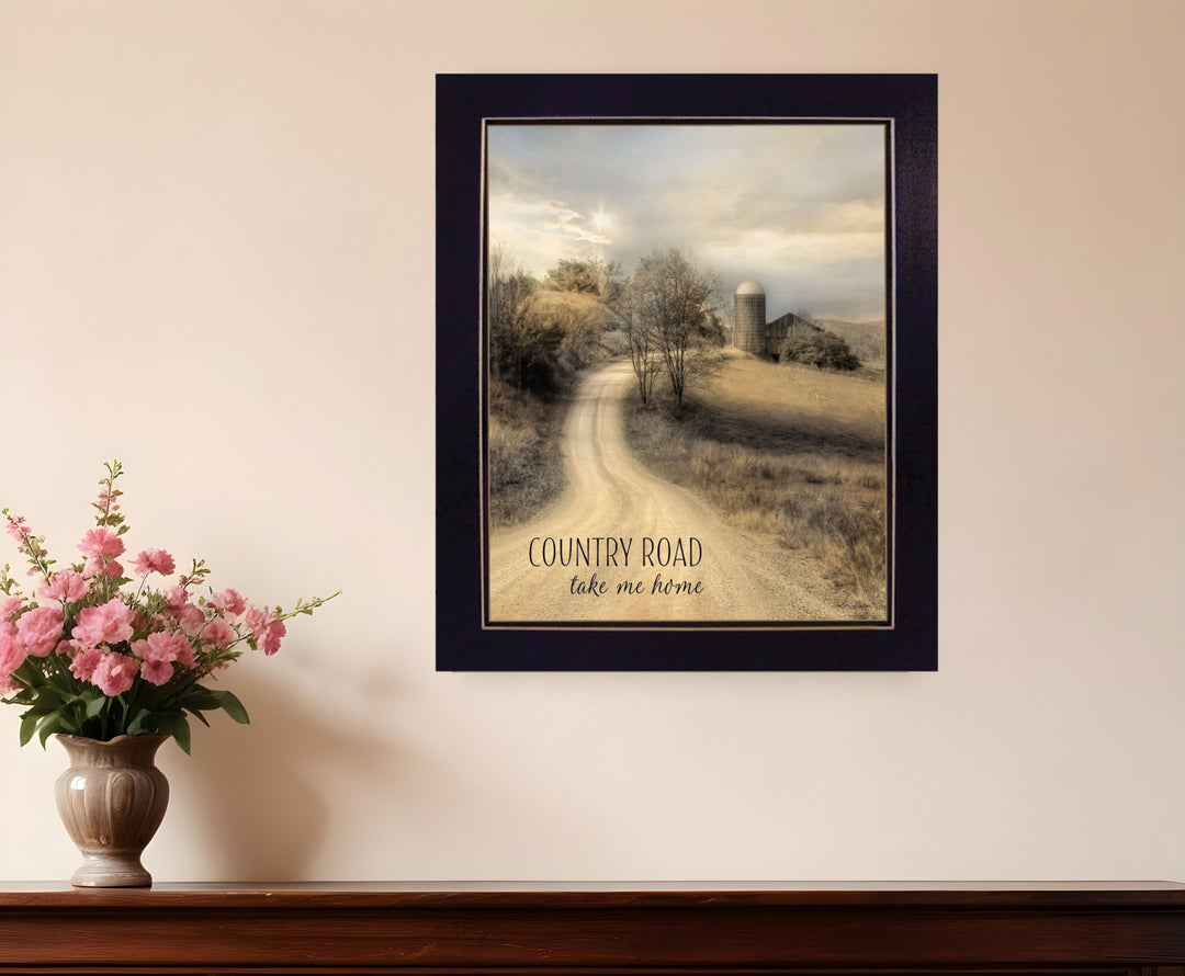 Country Road Take Me 2 Black Framed Print Wall Art