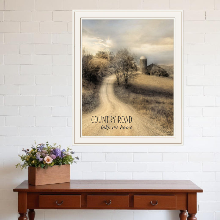 Country Road Take Me Home 1 White Framed Print Wall Art