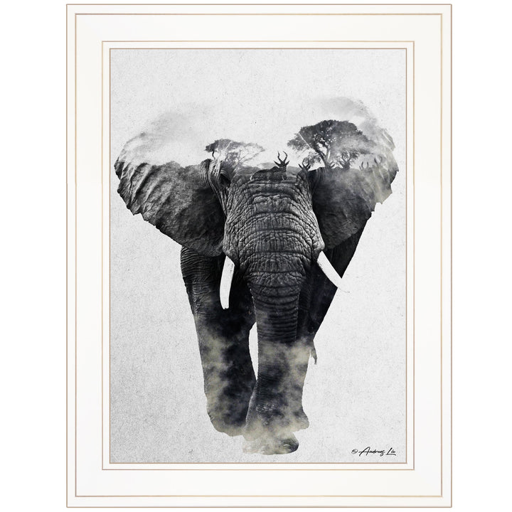 Elephant Walk 1 White Framed Print Wall Art