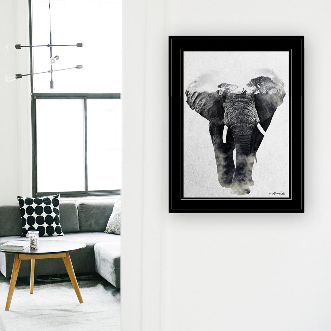 Elephant Walk 2 Black Framed Print Wall Art