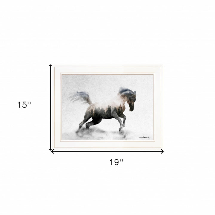 Running White Stallion 1 White Framed Print Wall Art