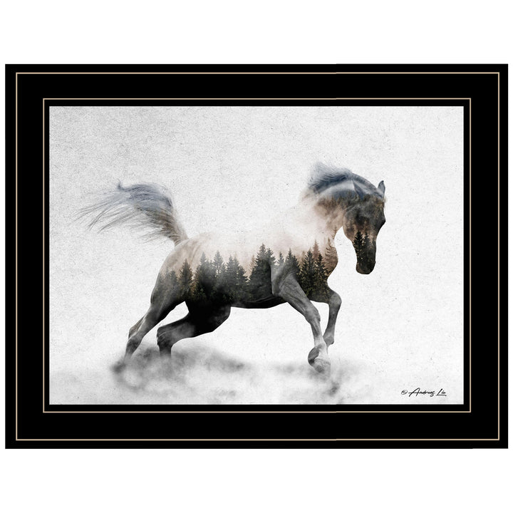 Running White Stallion 2 Black Framed Print Wall Art