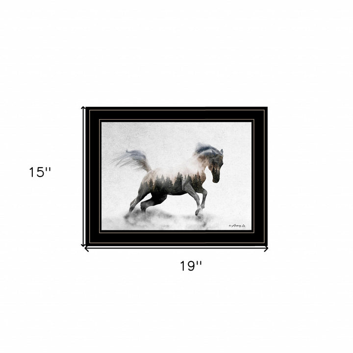 Running White Stallion 2 Black Framed Print Wall Art