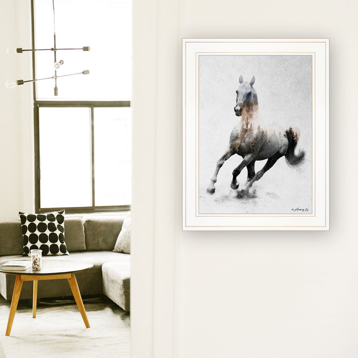 Galloping Stallion 1 White Framed Print Wall Art