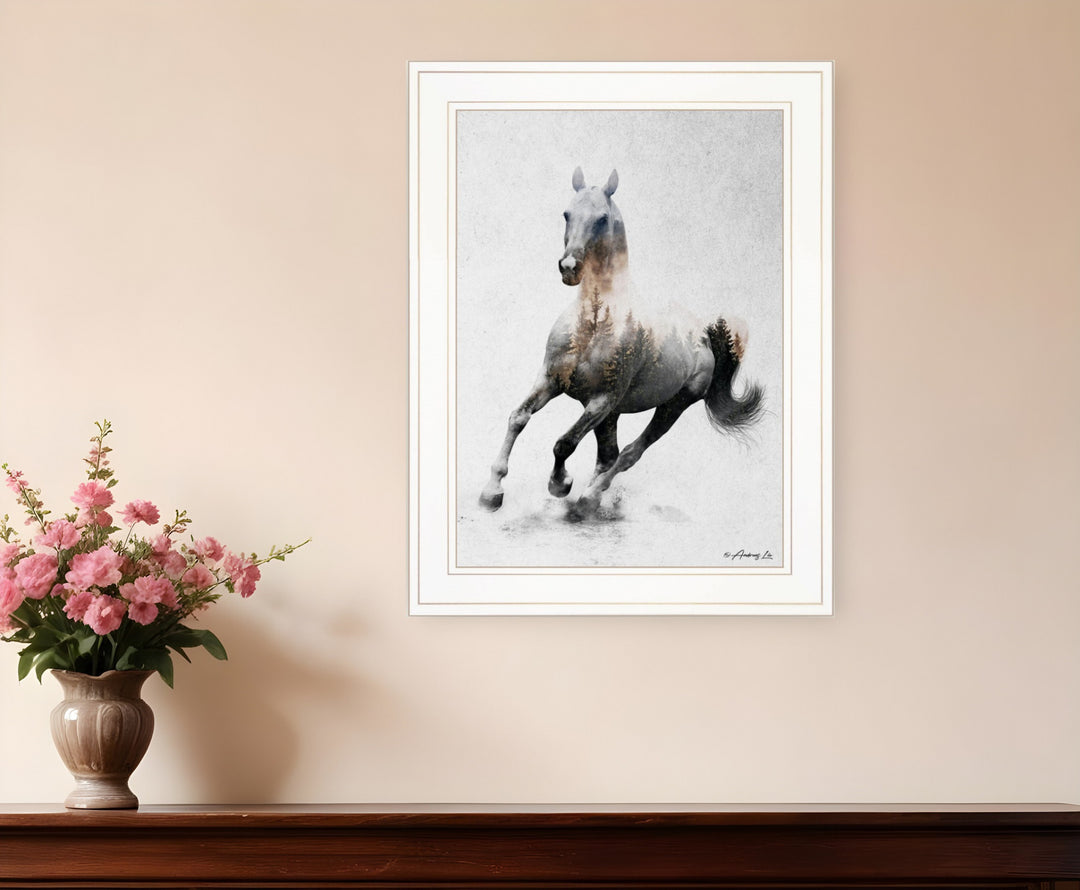 Galloping Stallion 1 White Framed Print Wall Art