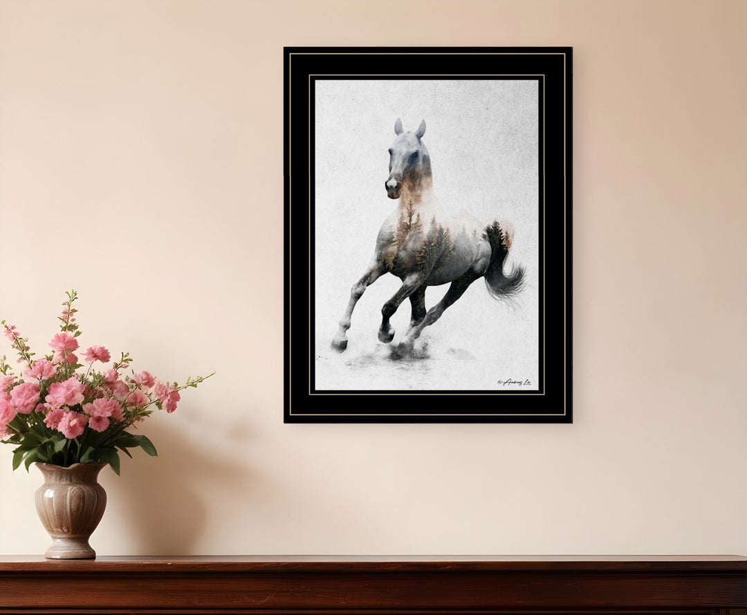 Galloping Stallion 2 Black Framed Print Wall Art