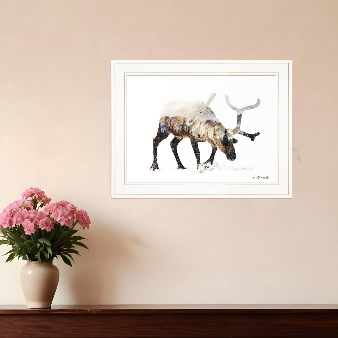 Arctic Reindeer 1 White Framed Print Wall Art