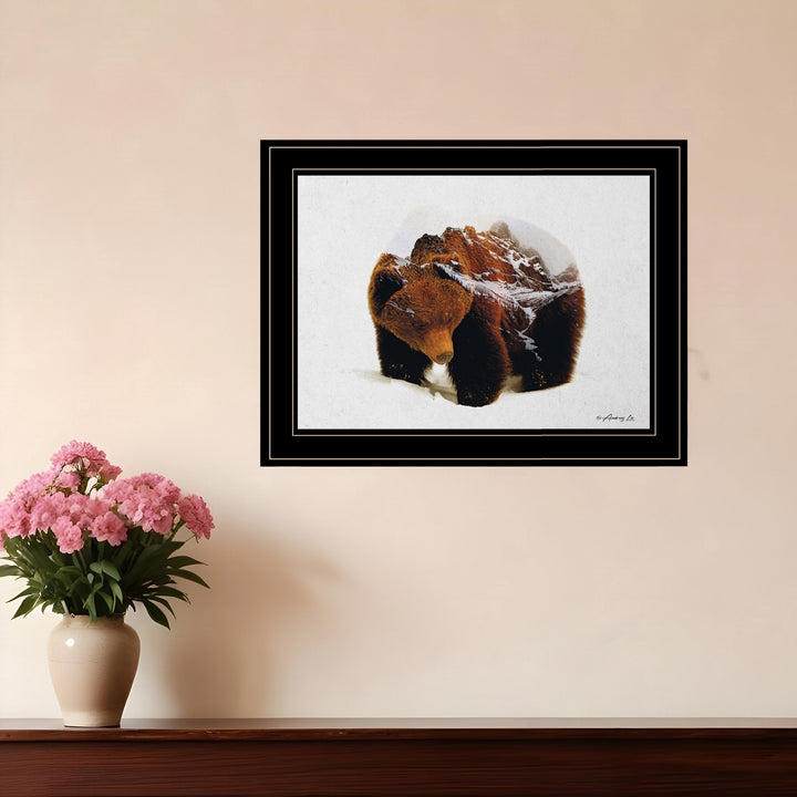 Bear in the Mountains 2 Black Framed Print Wall Art