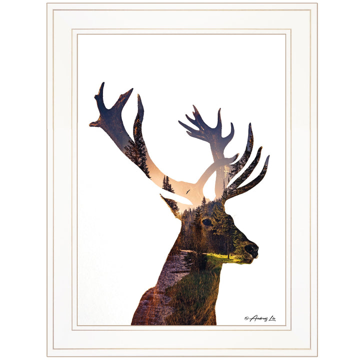 Deer in the Forest 1 White Framed Print Wall Art