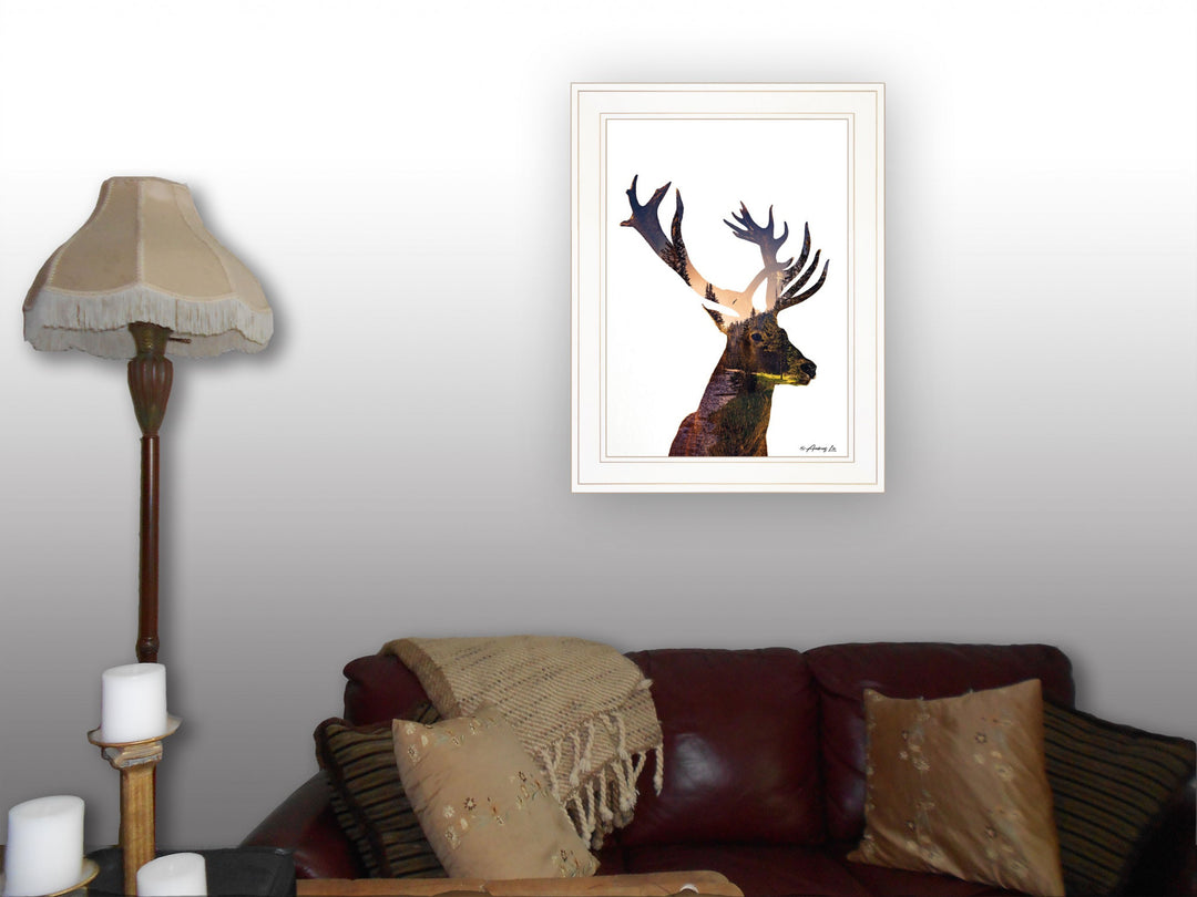 Deer in the Forest 1 White Framed Print Wall Art