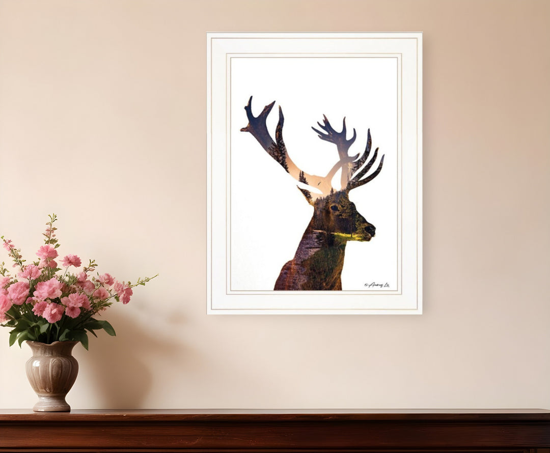 Deer in the Forest 1 White Framed Print Wall Art