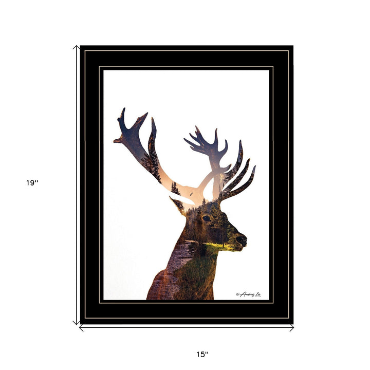 Deer in the Forest 2 Black Framed Print Wall Art