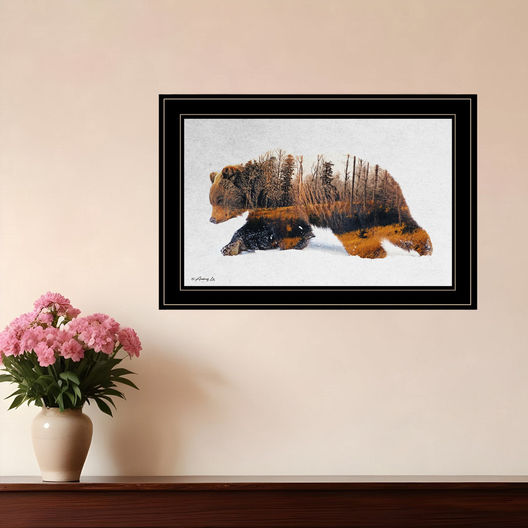 Traveling Bear 2 Black Framed Print Wall Art