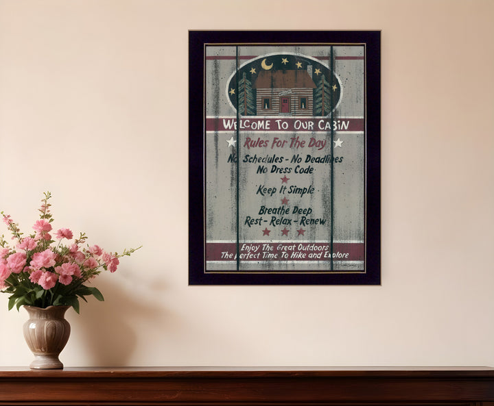 Cabin Rules 6 Black Framed Print Wall Art