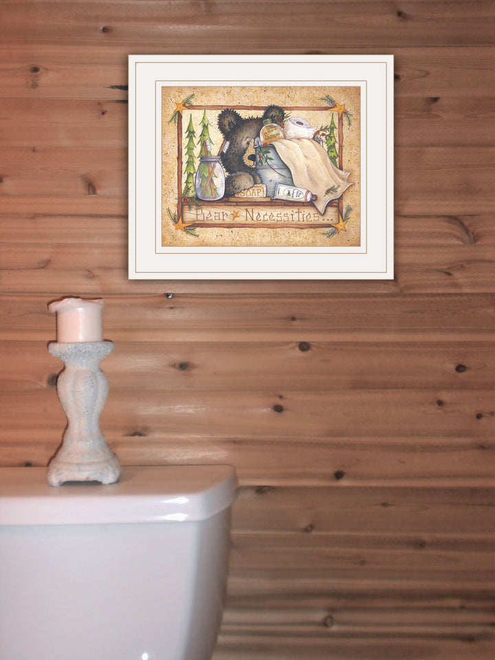 Bear Necessities 1 White Framed Print Bathroom Wall Art