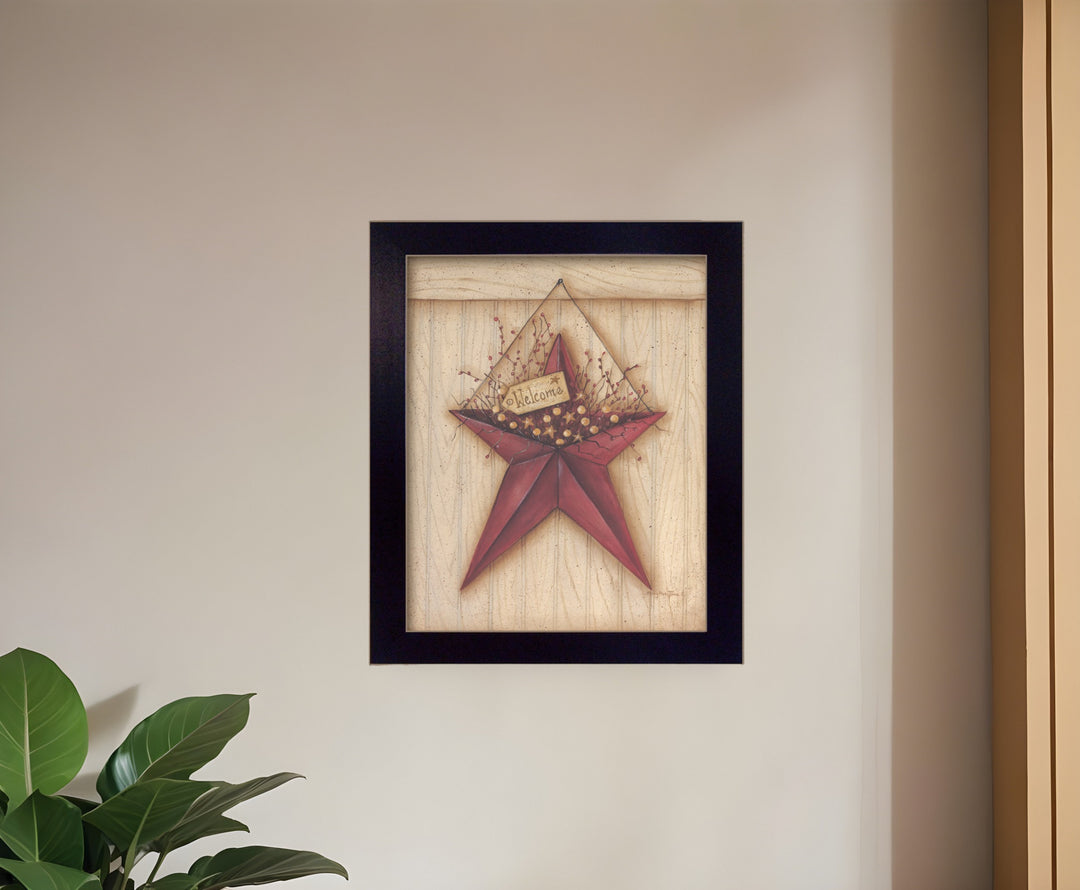 Welcome Barn Star 1 Black Framed Print Wall Art