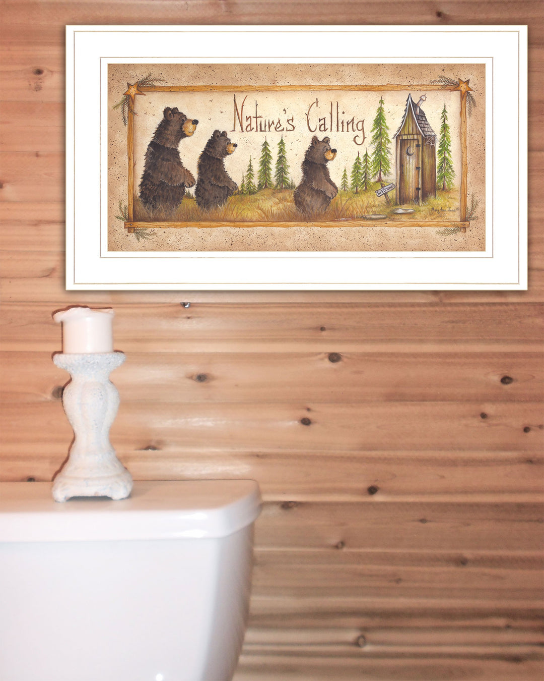 Natures Calling 2 White Framed Print Bathroom Wall Art