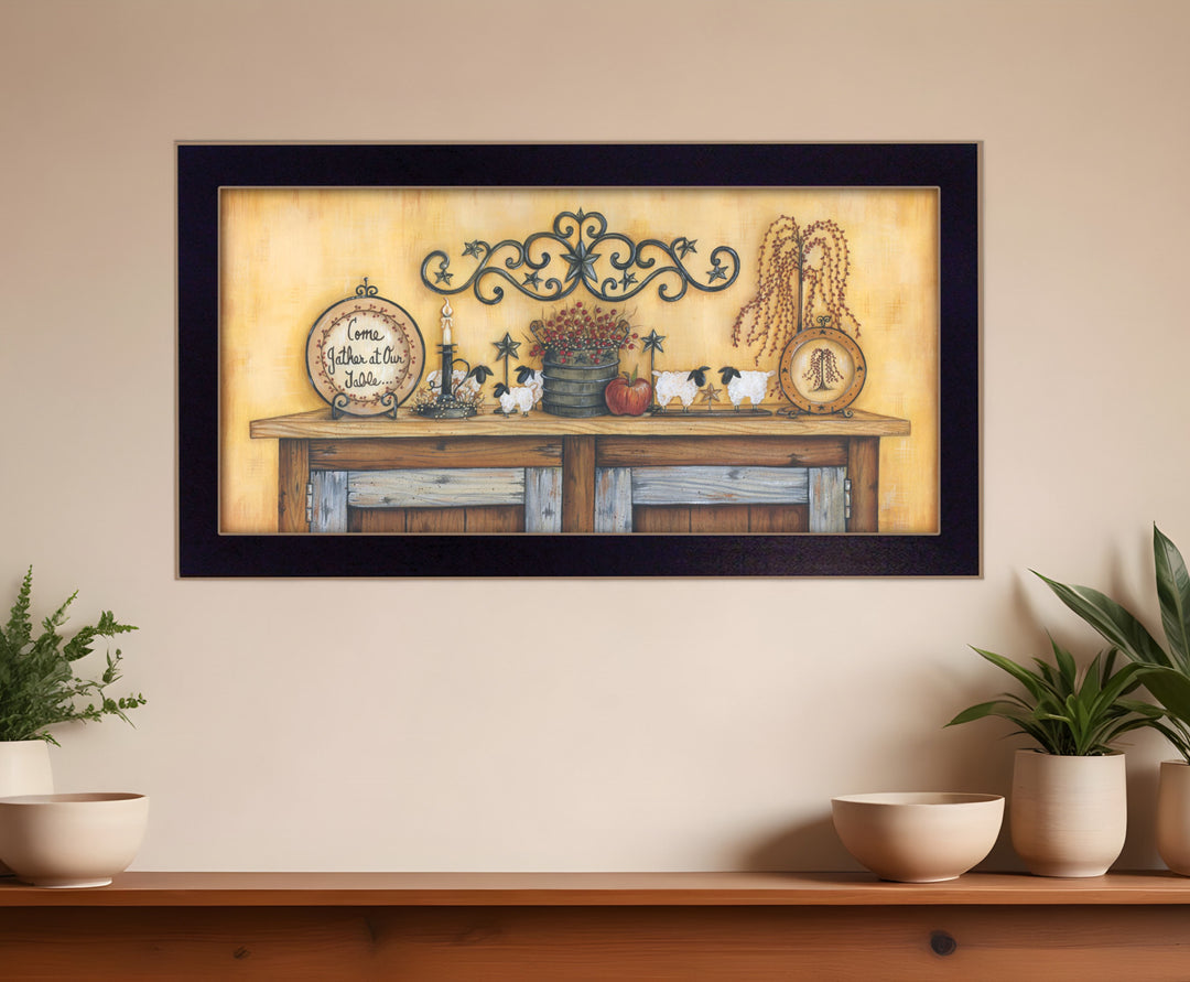 Come Gather at Our Table 2 Black Framed Print Wall Art