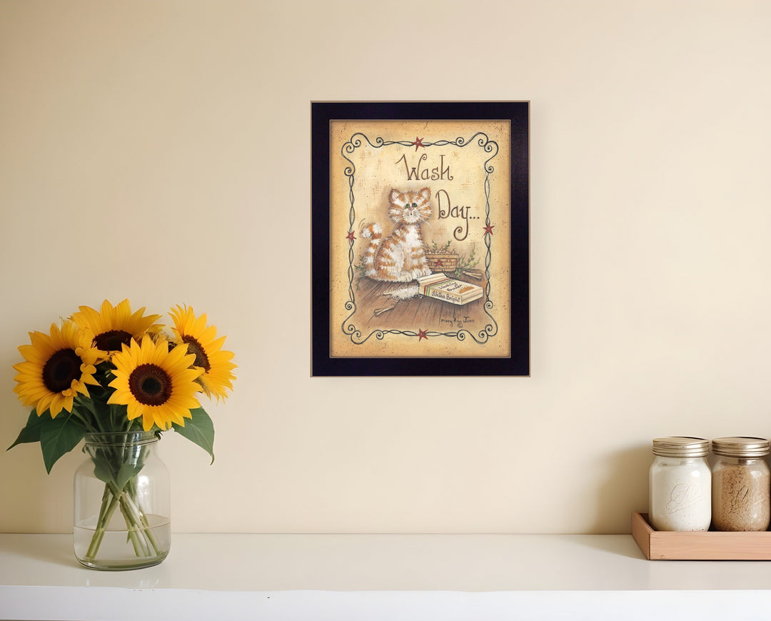 Wash Day 1 Black Framed Print Laundry Wall Art