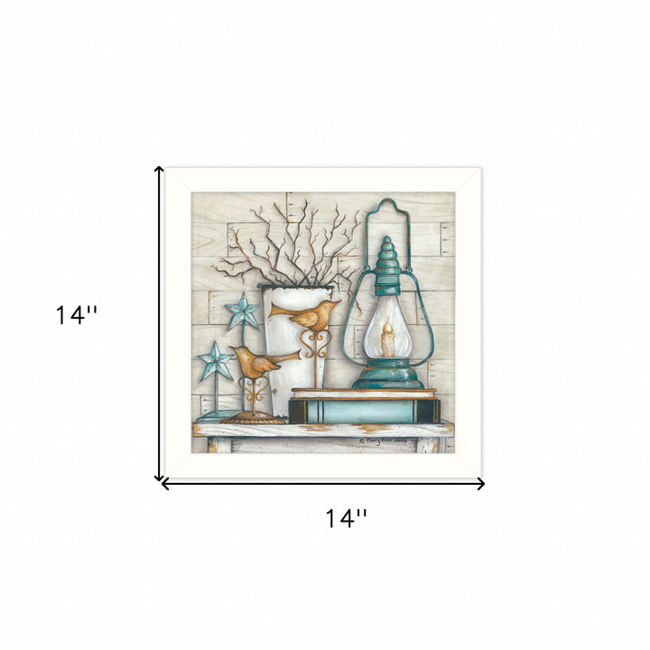 Lantern on Books 2 White Framed Print Wall Art