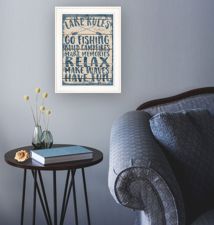 Lake Rules 1 White Framed Print Wall Art