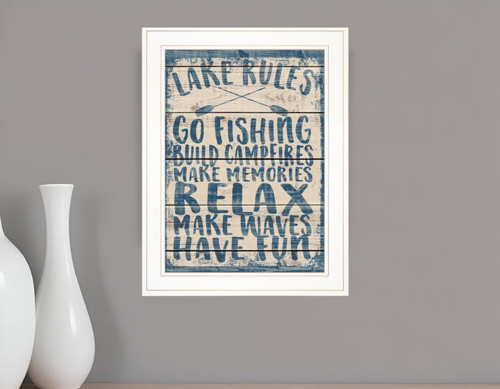 Lake Rules 1 White Framed Print Wall Art