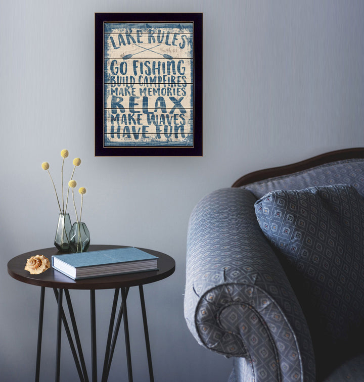 Lake Rules 2 Black Framed Print Wall Art