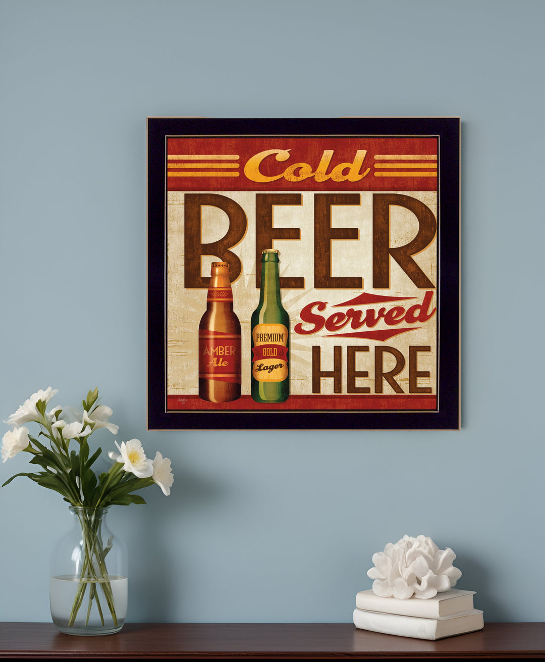 Cold Beer Served Here Black Framed Print Wall Art