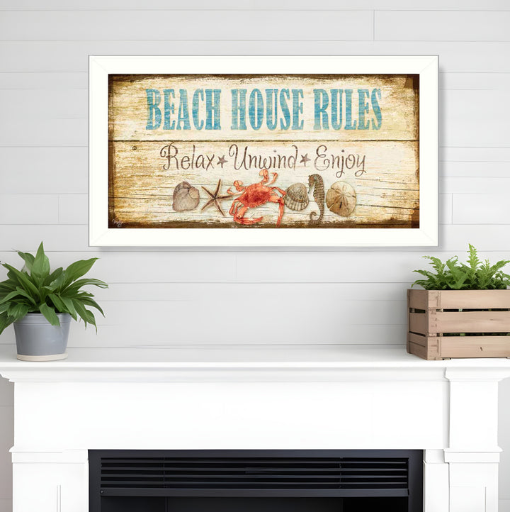 Beach House Rules White Framed Print Wall Art