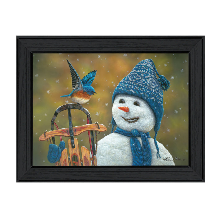 Snow Brother Snowman Black Framed Print Wall Art