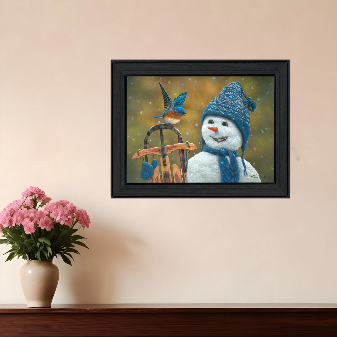 Snow Brother Snowman Black Framed Print Wall Art