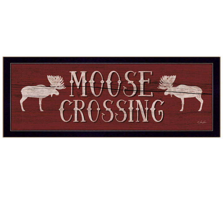 Moose Crossing Black Framed Print Wall Art