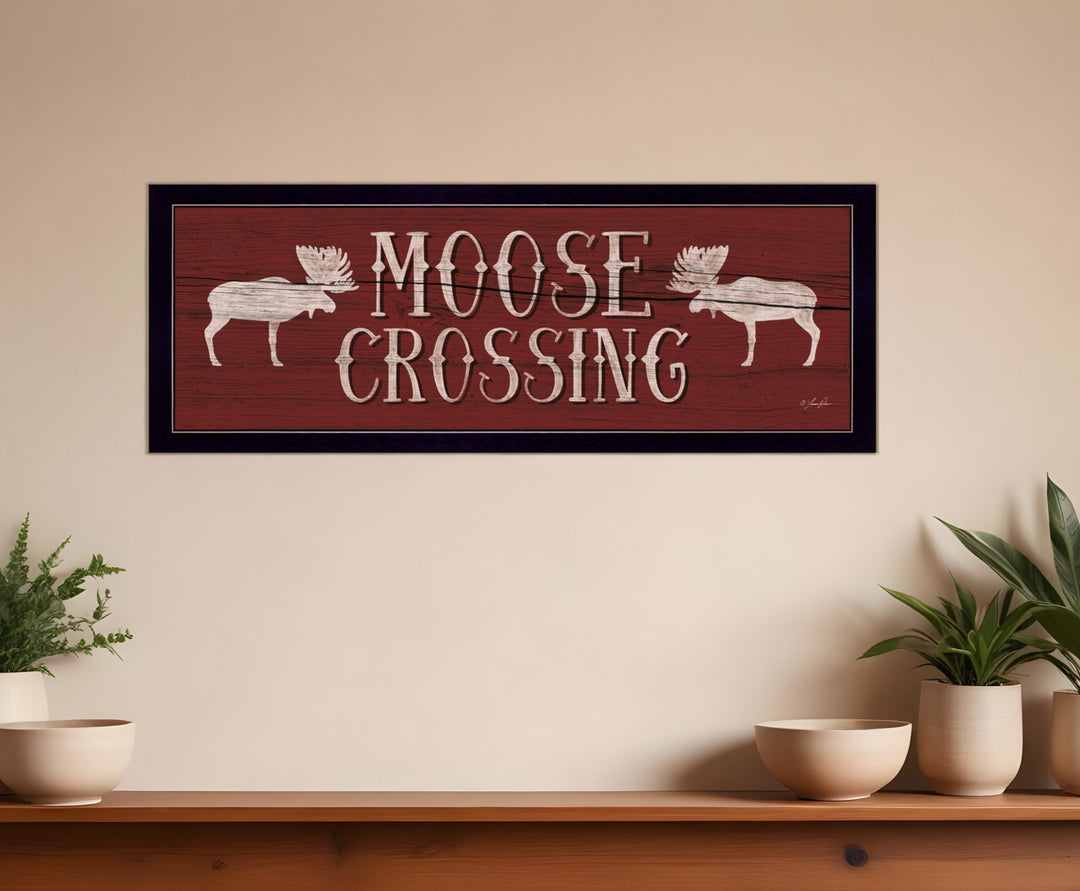 Moose Crossing Black Framed Print Wall Art