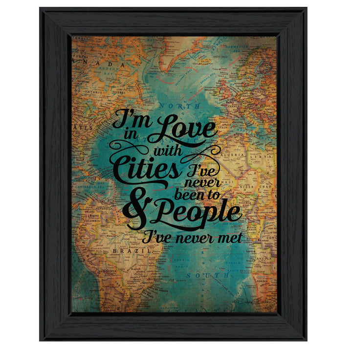 Cities and People Black Framed Print Wall Art