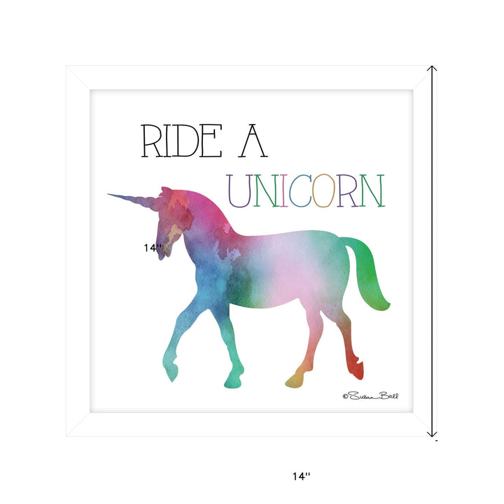 Ride a Unicorn White Framed Print Wall Art