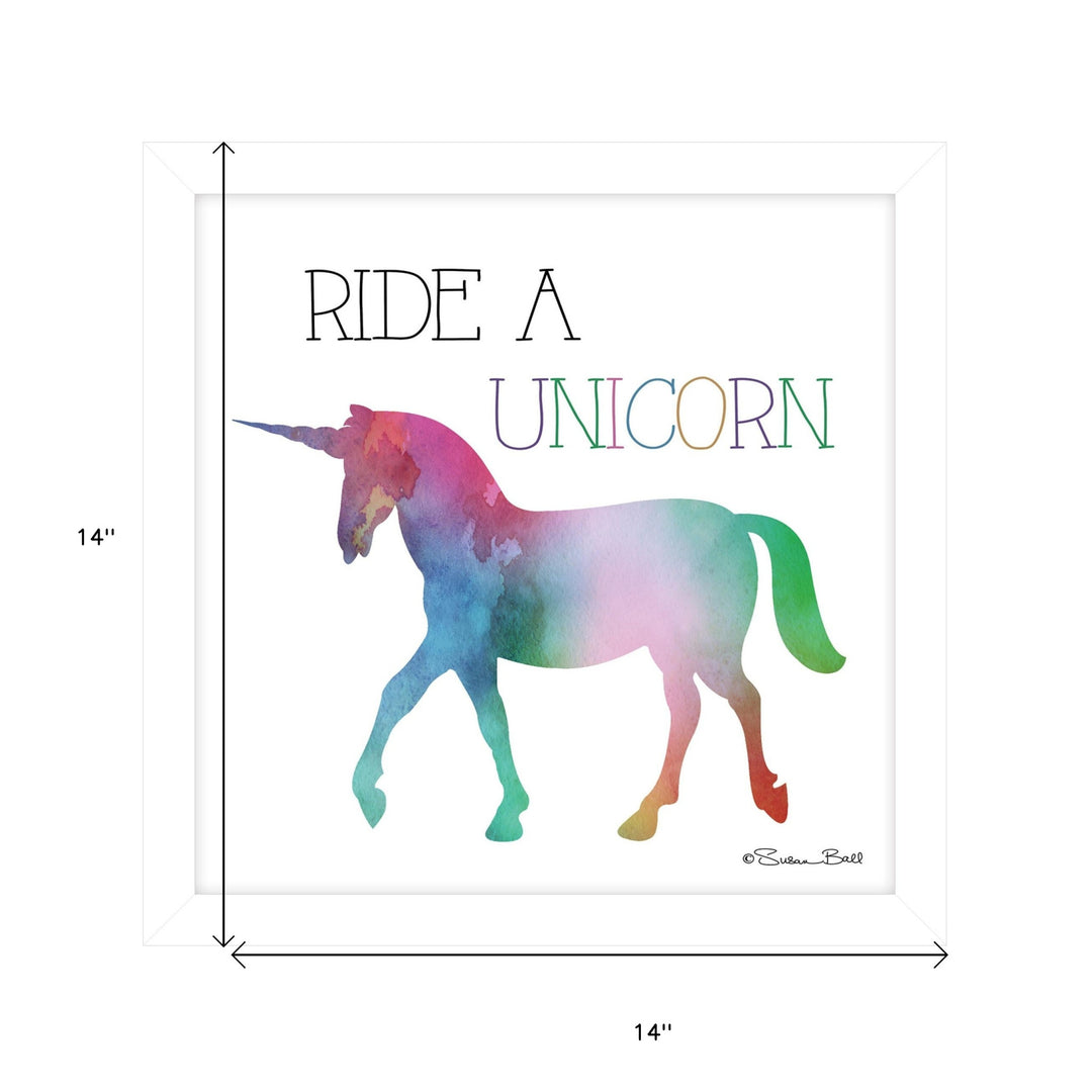 Ride a Unicorn White Framed Print Wall Art