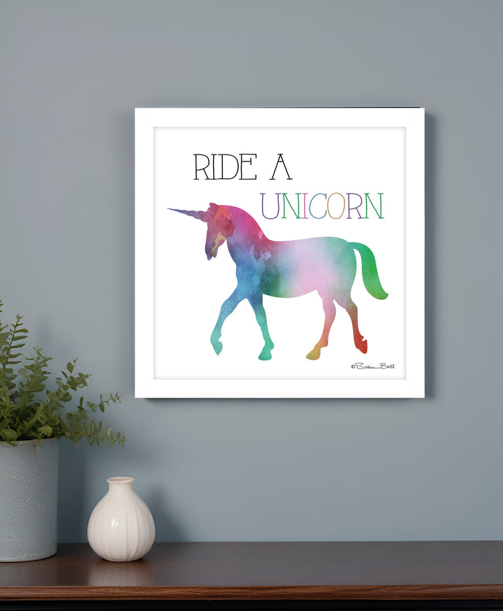 Ride a Unicorn White Framed Print Wall Art