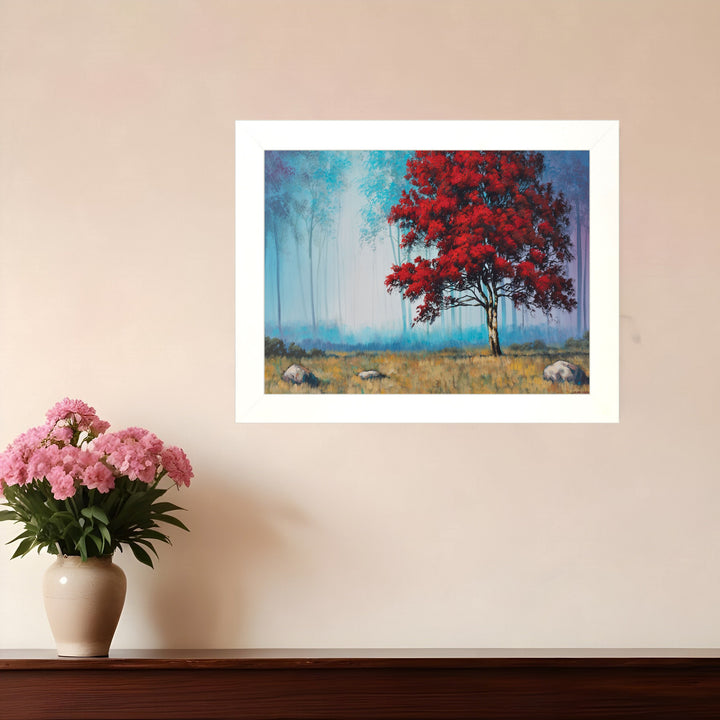 Red Tree 3 White Framed Print Wall Art