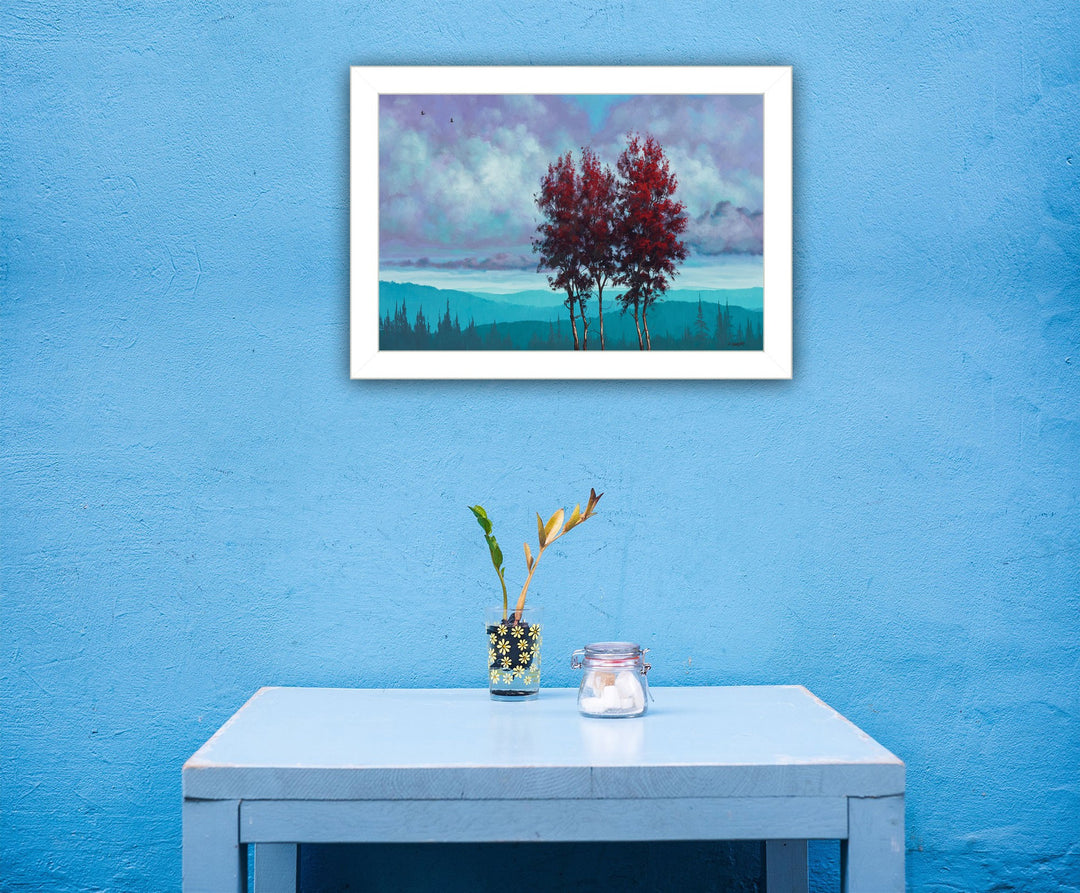 Two Red Trees 1 White Framed Print Wall Art