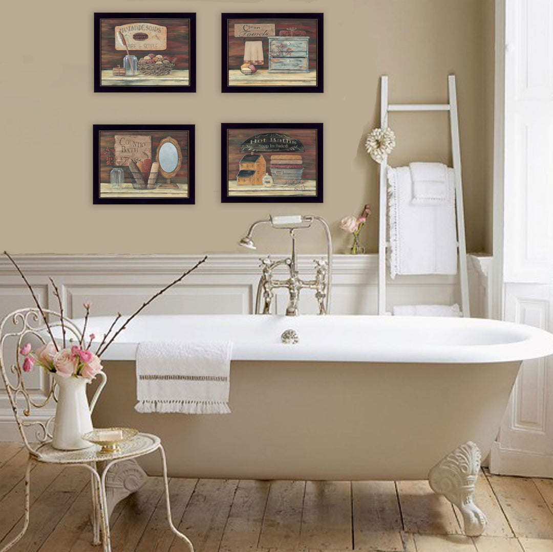 Set Of Four Bathroom COLLECTION I 3 Black Framed Print Bathroom Wall Art