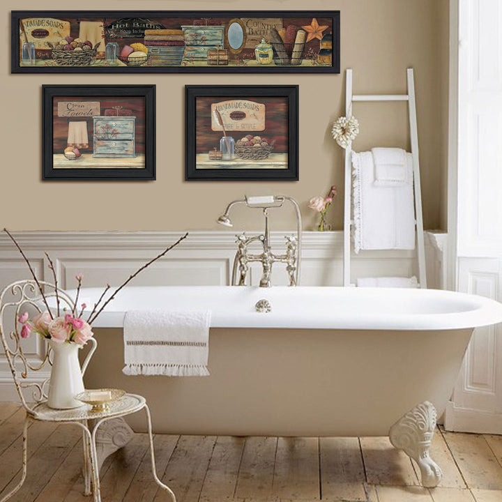 Set Of Three Country Bath I 1 Black Framed Print Bathroom Wall Art