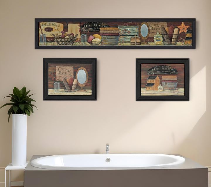 Set Of Three Country Bath I 1 Black Framed Print Bathroom Wall Art