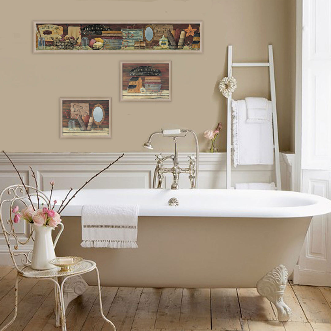 Set Of Three COUNTRY BATH II 4 Brown Framed Print Bathroom Wall Art