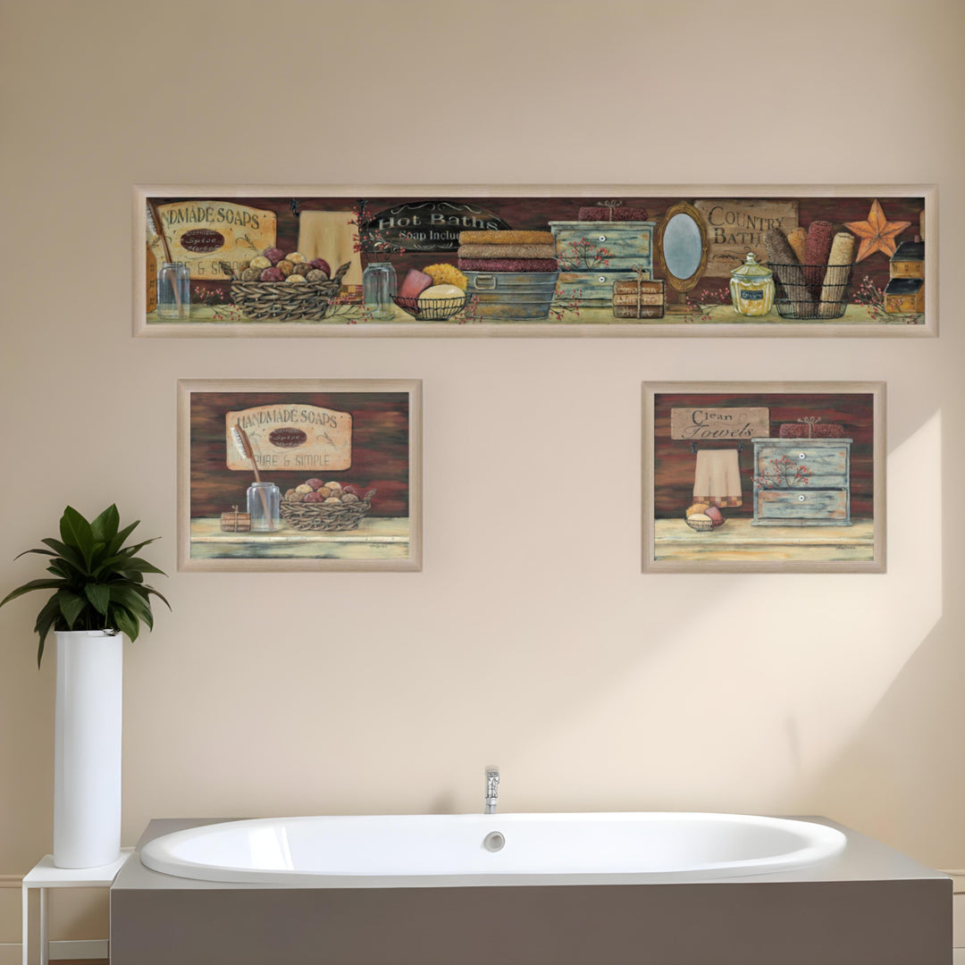 Set Of Three COUNTRY BATH II 7 Brown Framed Print Bathroom Wall Art