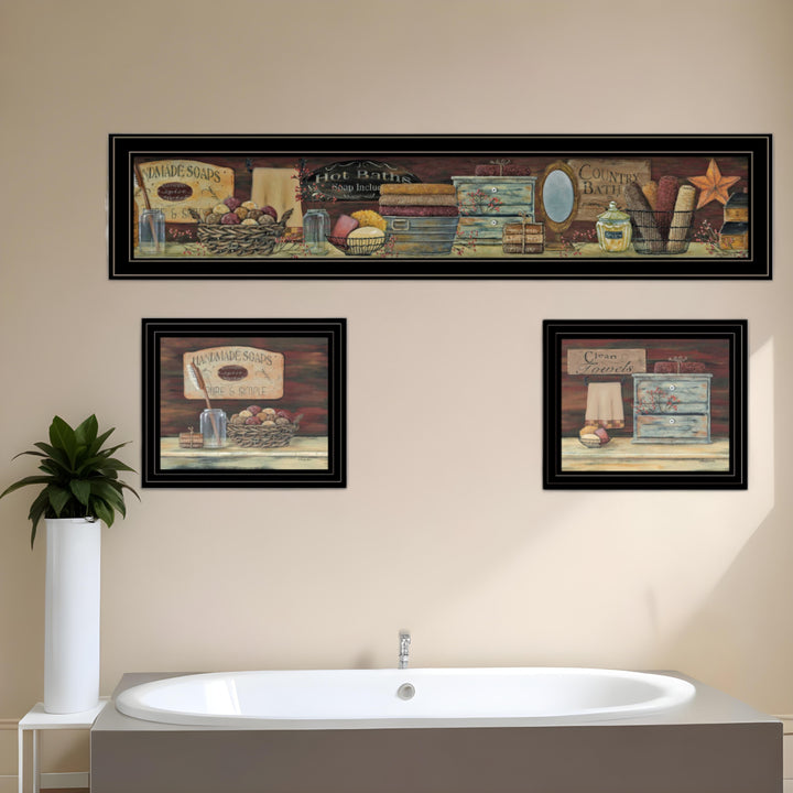 Set Of Three COUNTRY BATH II 8 Black Framed Print Bathroom Wall Art