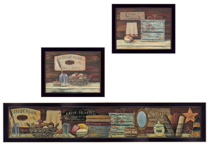 Set Of Three COUNTRY BATH II 9 Black Framed Print Bathroom Wall Art