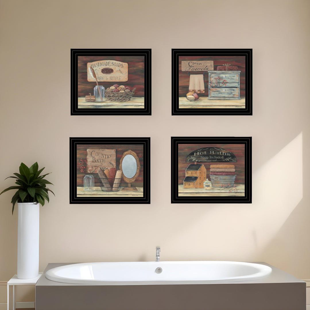 Set Of Four Bathroom Collection II 1 Black Framed Print Bathroom Wall Art