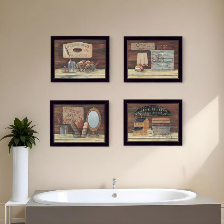 Set Of Four Bathroom Collection II 2 Black Framed Print Bathroom Wall Art