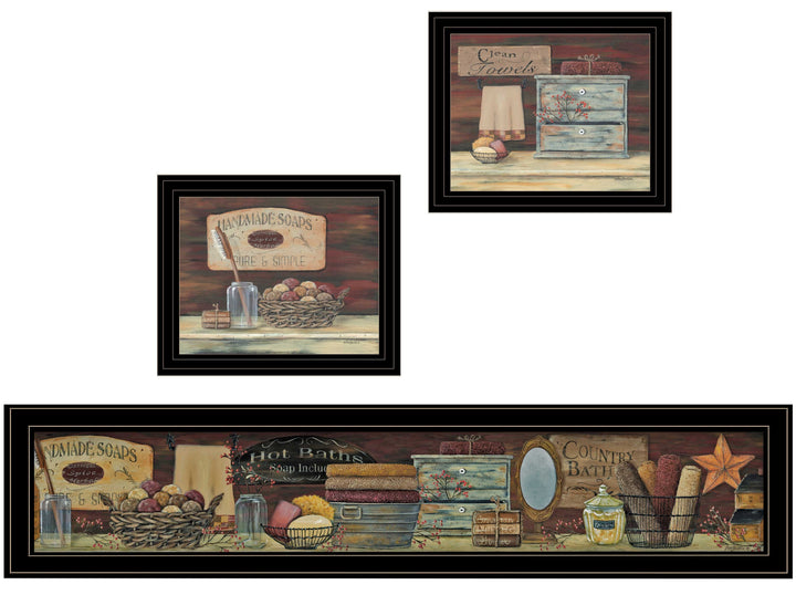 Set Of Three COUNTRY BATH 1 2 Black Framed Print Bathroom Wall Art