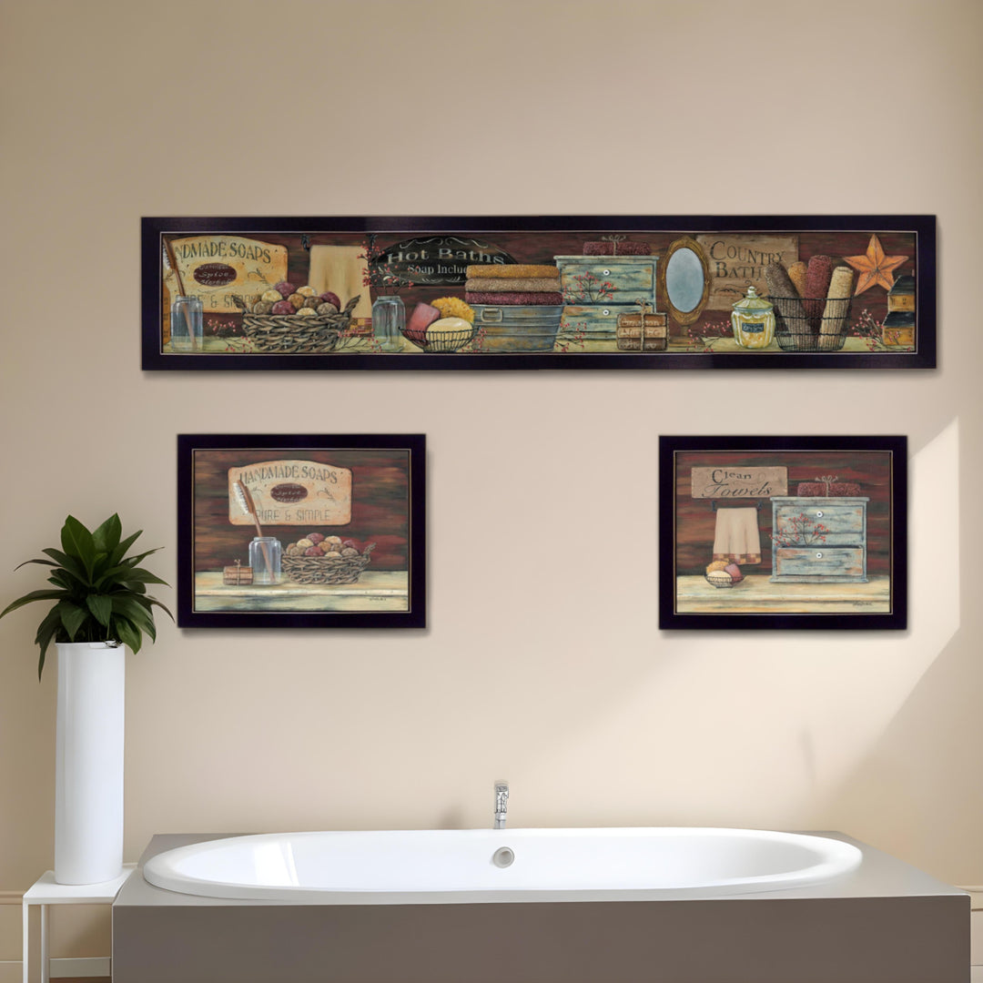 Set Of Three COUNTRY BATH 1 3 Black Framed Print Bathroom Wall Art